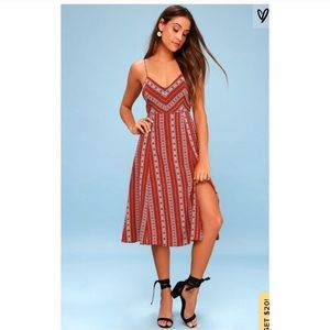 NWT Lulus Midi Calabash Red Print Dress Small